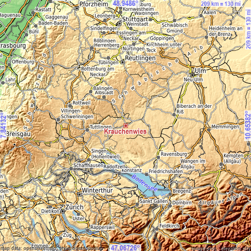 Topographic map of Krauchenwies