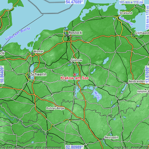 Topographic map of Krakow am See