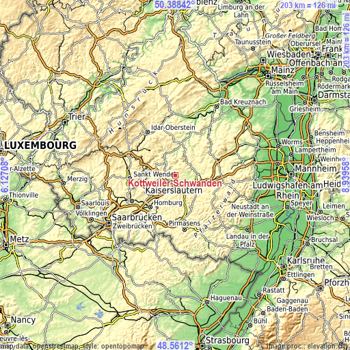 Topographic map of Kottweiler-Schwanden