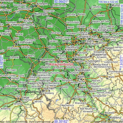 Topographic map of Korschenbroich