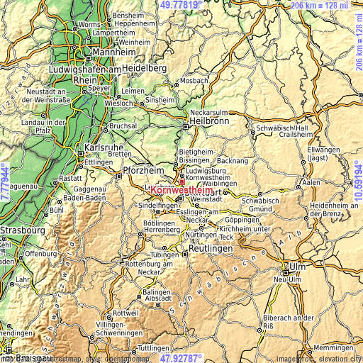Topographic map of Kornwestheim