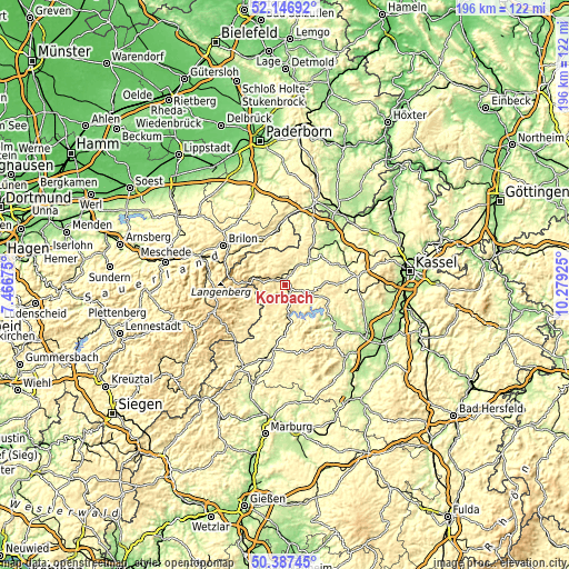 Topographic map of Korbach
