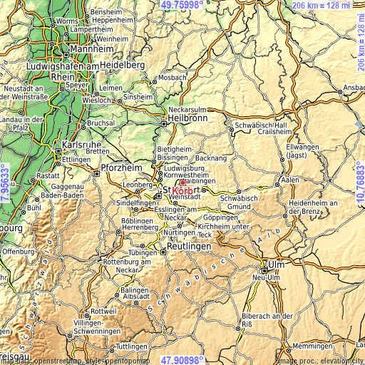Topographic map of Korb