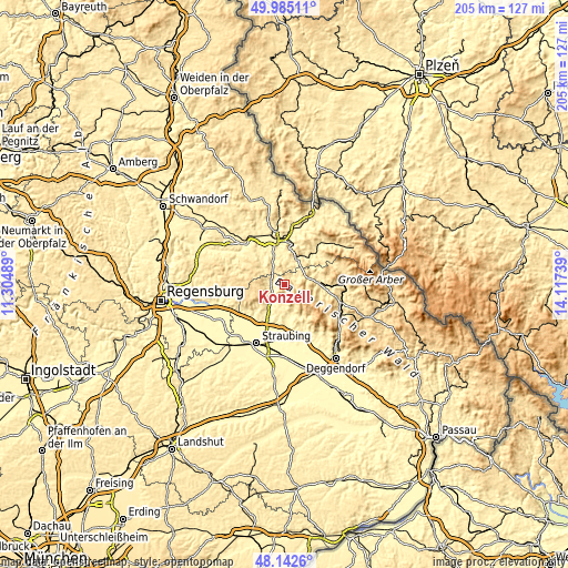 Topographic map of Konzell