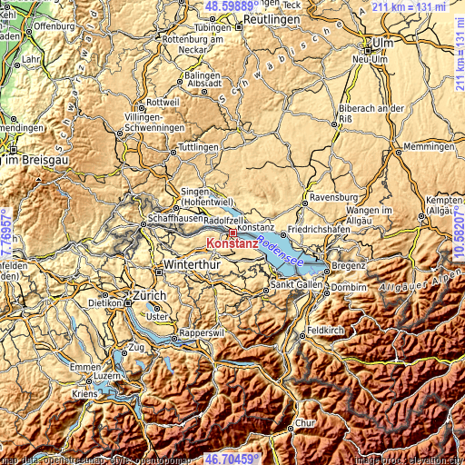 Topographic map of Konstanz