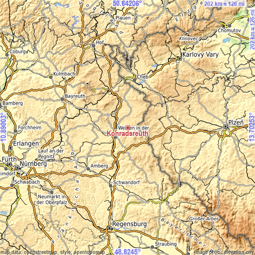 Topographic map of Konradsreuth