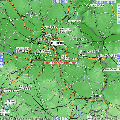 Topographic map of Königs Wusterhausen