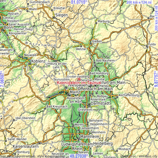 Topographic map of Königstein im Taunus