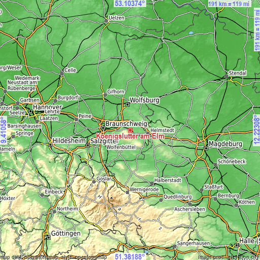 Topographic map of Königslutter am Elm