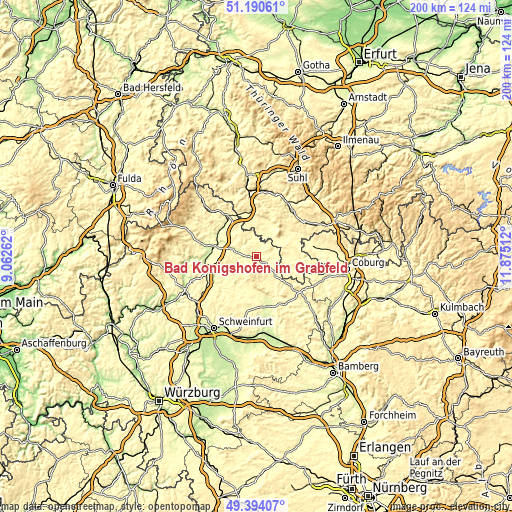 Topographic map of Bad Königshofen im Grabfeld