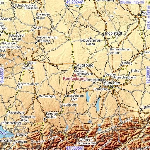 Topographic map of Königsbrunn