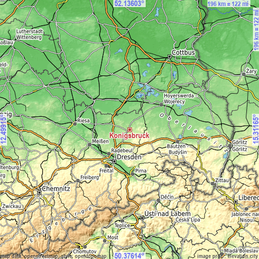 Topographic map of Königsbrück