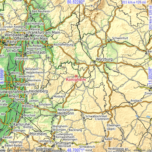 Topographic map of Königheim