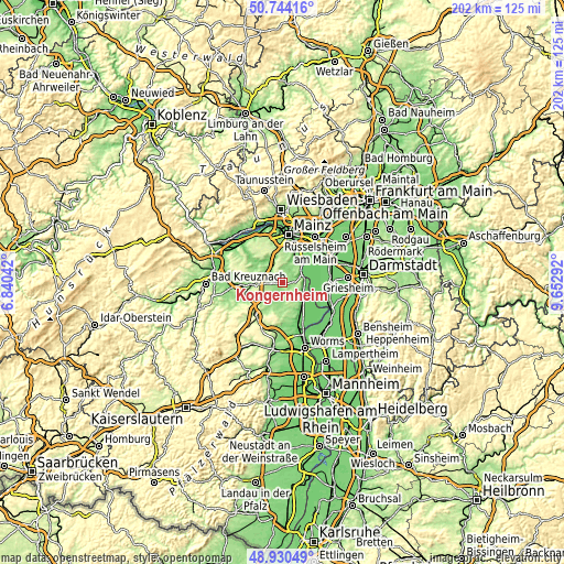 Topographic map of Köngernheim