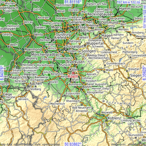 Topographic map of Köln