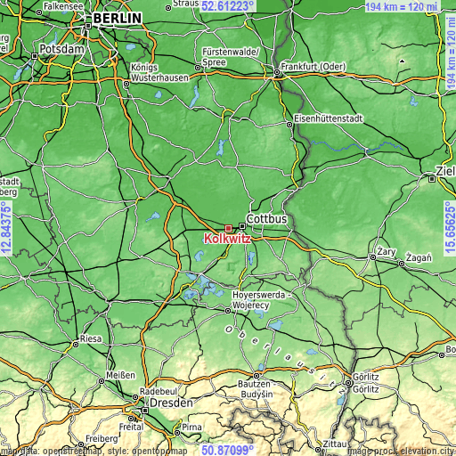 Topographic map of Kolkwitz