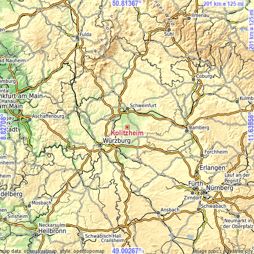 Topographic map of Kolitzheim