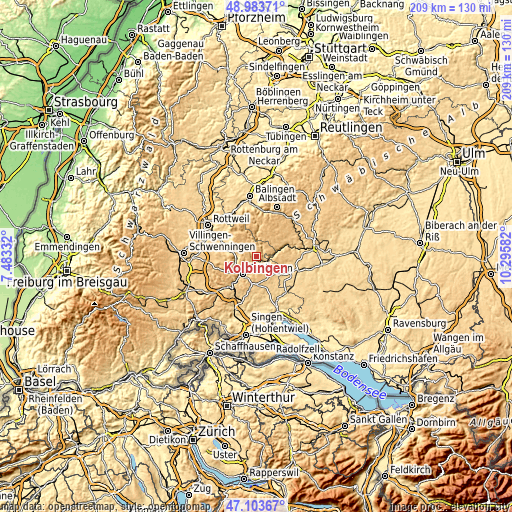 Topographic map of Kolbingen