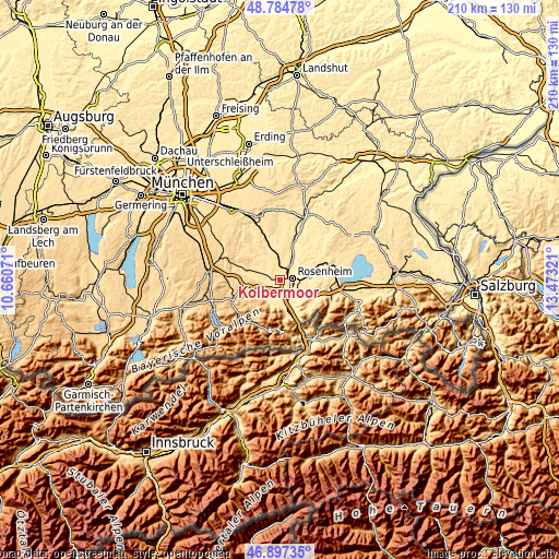 Topographic map of Kolbermoor