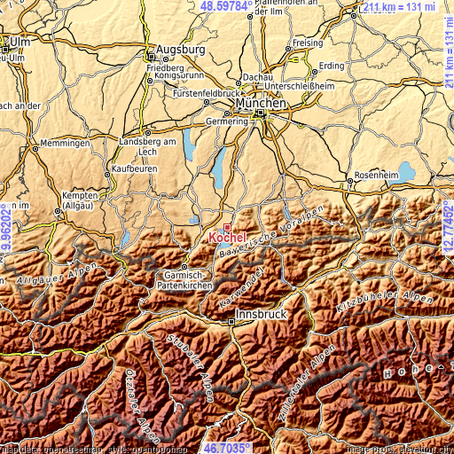 Topographic map of Kochel