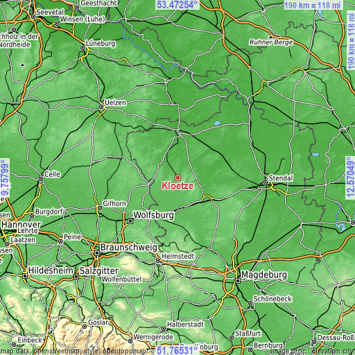 Topographic map of Klötze