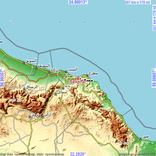 Topographic map of Bawshar