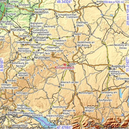Topographic map of Klingenstein