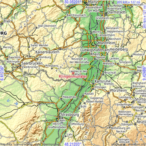 Topographic map of Klingenmünster