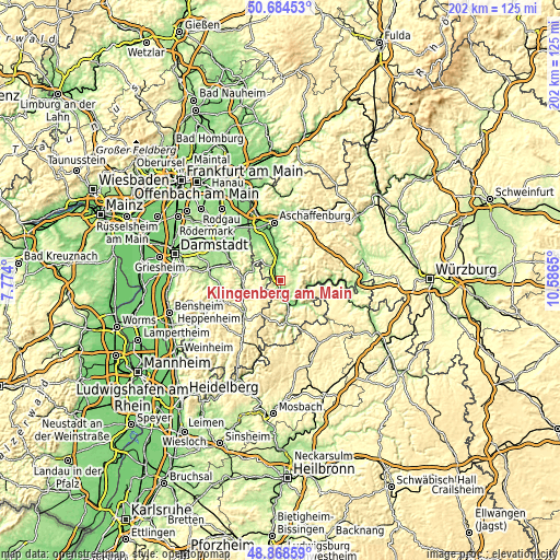 Topographic map of Klingenberg am Main