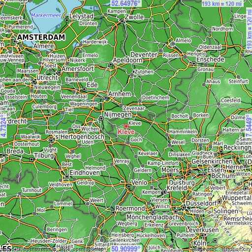 Topographic map of Kleve