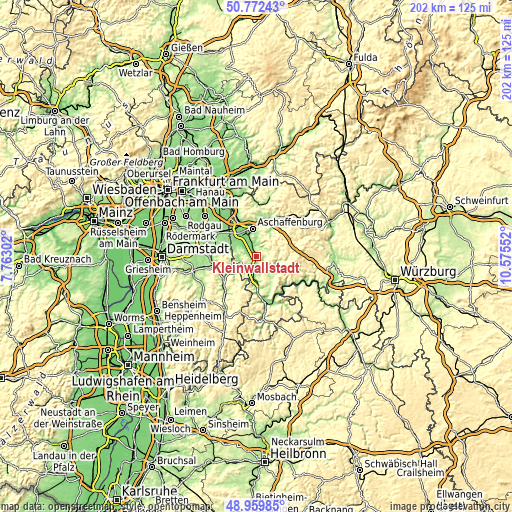 Topographic map of Kleinwallstadt