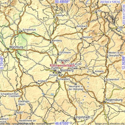 Topographic map of Kleinsendelbach