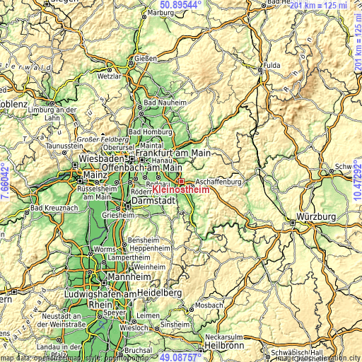 Topographic map of Kleinostheim
