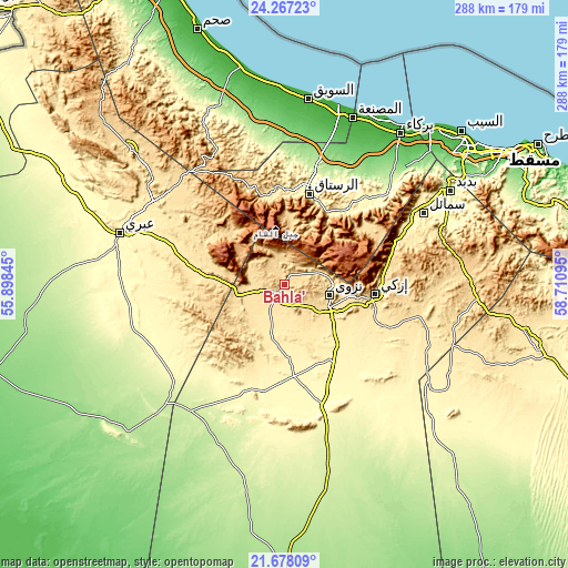 Topographic map of Bahlā’