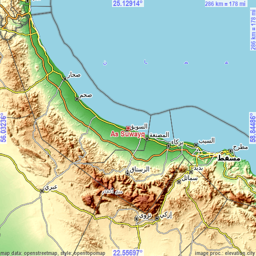 Topographic map of As Suwayq