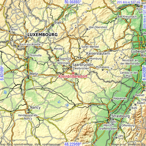Topographic map of Kleinblittersdorf