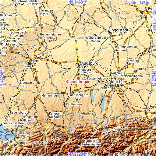 Topographic map of Kleinaitingen
