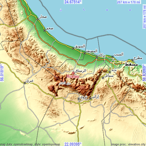 Topographic map of Rustaq