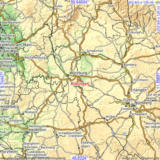 Topographic map of Kitzingen