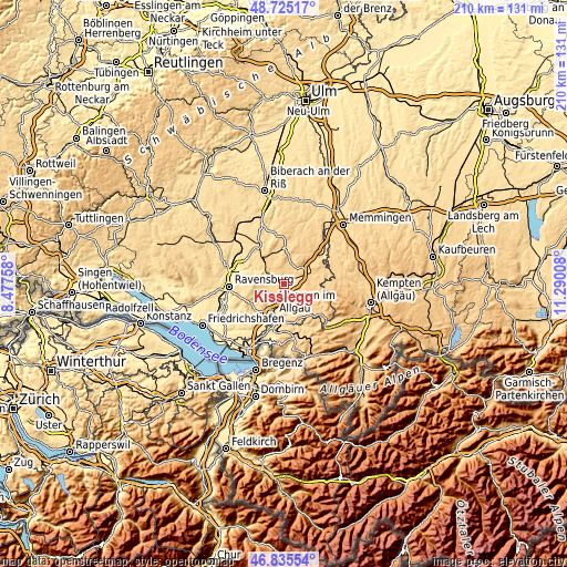 Topographic map of Kißlegg