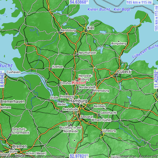 Topographic map of Kisdorf