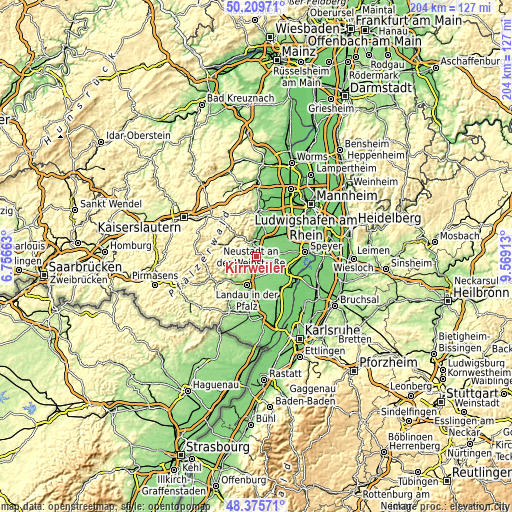 Topographic map of Kirrweiler