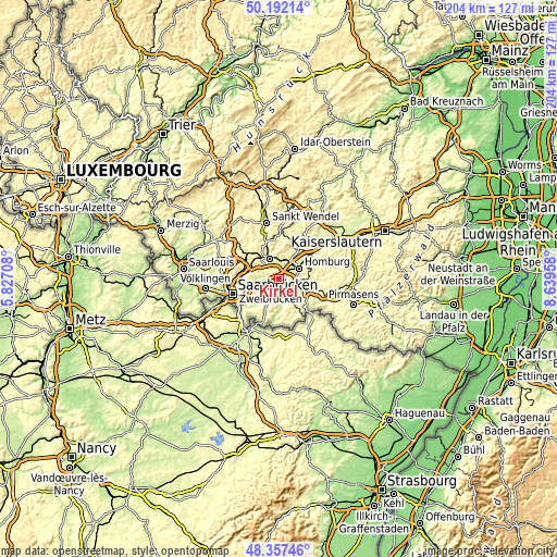 Topographic map of Kirkel