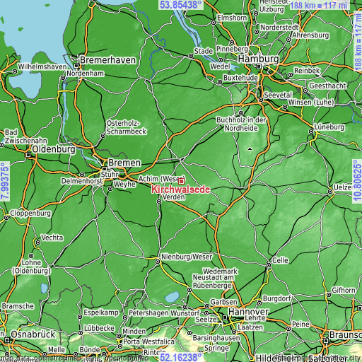 Topographic map of Kirchwalsede