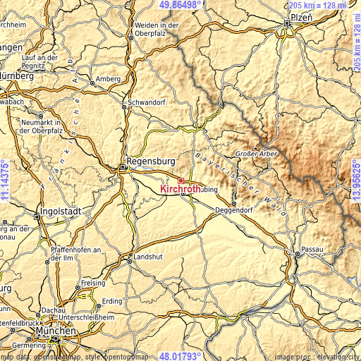 Topographic map of Kirchroth