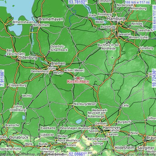 Topographic map of Kirchlinteln