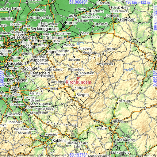 Topographic map of Kirchhundem