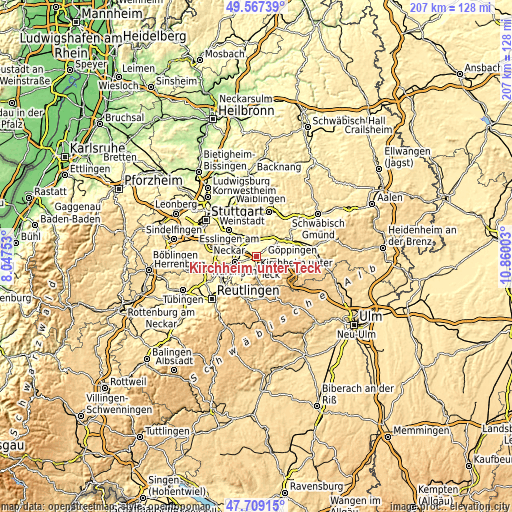 Topographic map of Kirchheim unter Teck