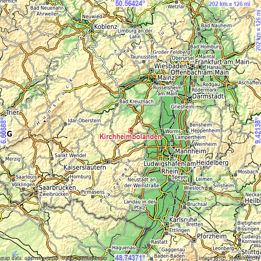 Topographic map of Kirchheimbolanden