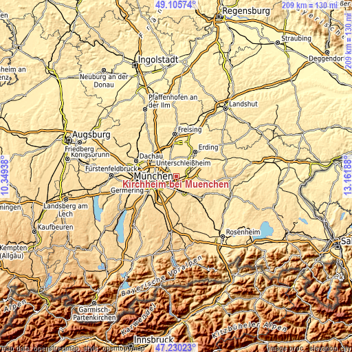 Topographic map of Kirchheim bei München